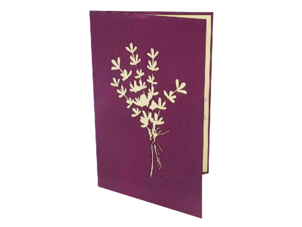 Klappkarte Lavendel Aufgeklappte Klappkarte mit einem Strauß Lavendel als Motiv, Produktfoto