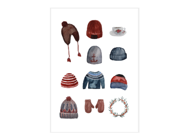 Postkarte: Kleidung - Mützen