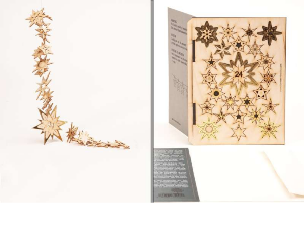 Holzpost - Karte aus Holt mit Motiv zum Ausstanzen: 24 Sterne, gold