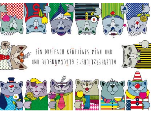 Postkarte: Ein dreifach kräftiges Miau