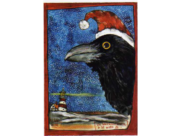 Postkarte: Weihnachtsrabe