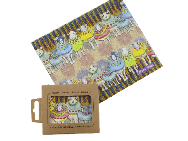 Brillenputztuch: Schafe mit Pullover