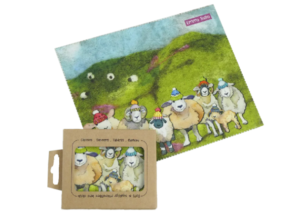 Brillenputztuch: Schafe mit Mützen