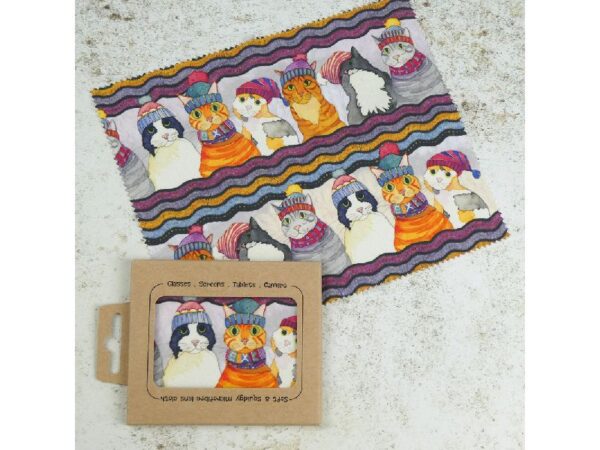 Brillenputztuch: Katzen mit Mützen