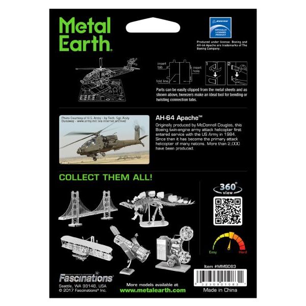 AH-64 Apache Helikopter Metal Earth - Metallbausatz: AH 64 Apache Helikopter