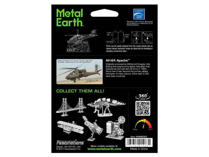 AH-64 Apache Helikopter Metal Earth - Metallbausatz: AH 64 Apache Helikopter