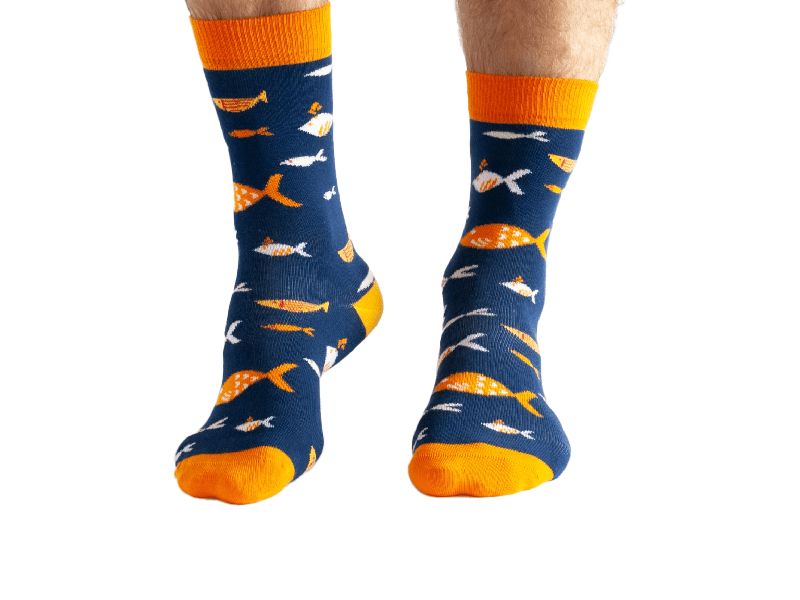 Bambus-Socken: Fische blau-orange Bambus Socken: Fische blau orange