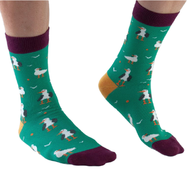 Bambus-Socken: Möwen grün - grün-lila, 41-45 Bambus Socken: Möwen grün grün lila, 41 45