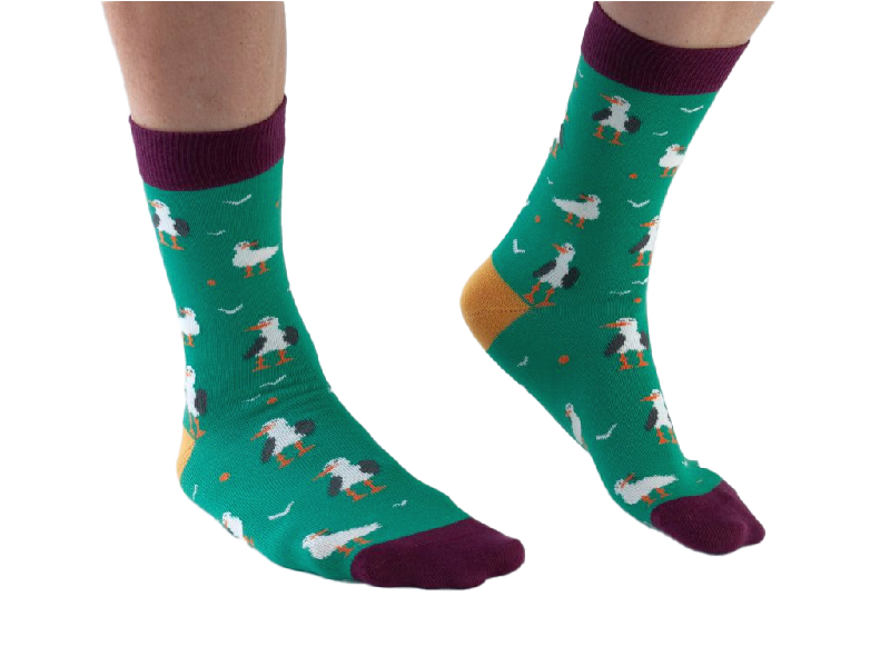 Bambus-Socken: Möwen grün - grün-lila, 41-45 Bambus Socken: Möwen grün grün lila, 41 45