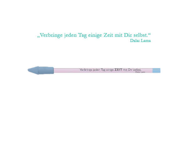 Rosa bleistift mit lila Radierkappe und einem Spruch.