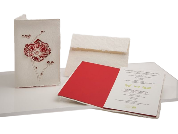 Blume rot Handgeschöpfte Büttenkarte - Motiv: Blume rot