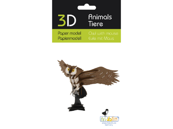 Eule mit Maus Fridolin - 3D Papiermodell - Motiv: Eule mit Maus