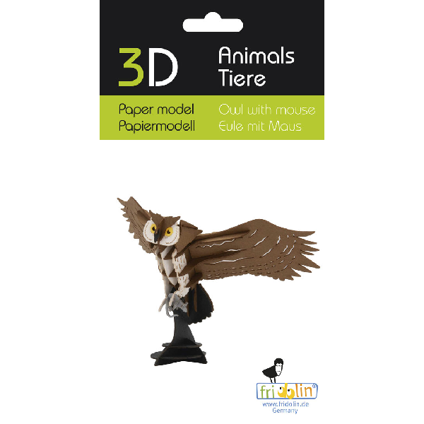 Fridolin - 3D Papiermodell - Motiv: Eule mit Maus