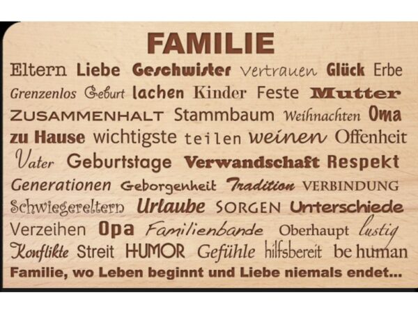 Holzpostkarte: Familie
