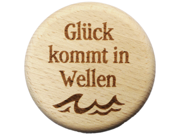 Glasdeckel aus Holz - Motiv:Glück kommt in Wellen