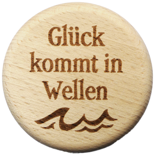 Glück kommt in Wellen Glasdeckel aus Holz - Motiv:Glück kommt in Wellen