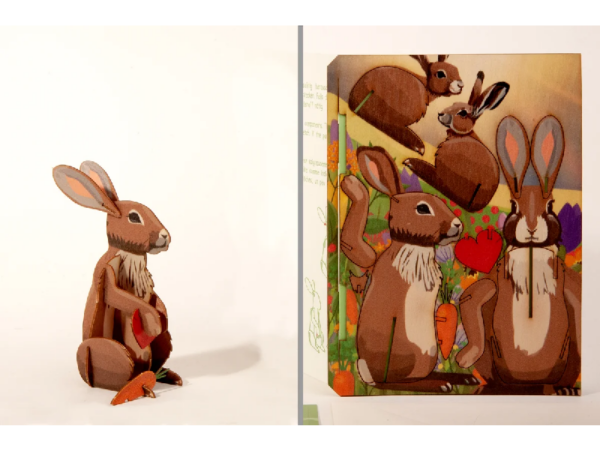 Hase Grußkarte aus Holz mit Motiv zum Ausstanzen: Hase