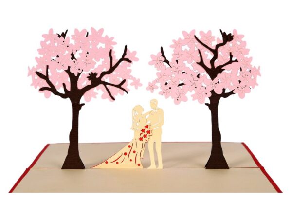 Hochzeitspaar unter Bäumen Klappkarte: Hochzeitspaar unter Bäumen