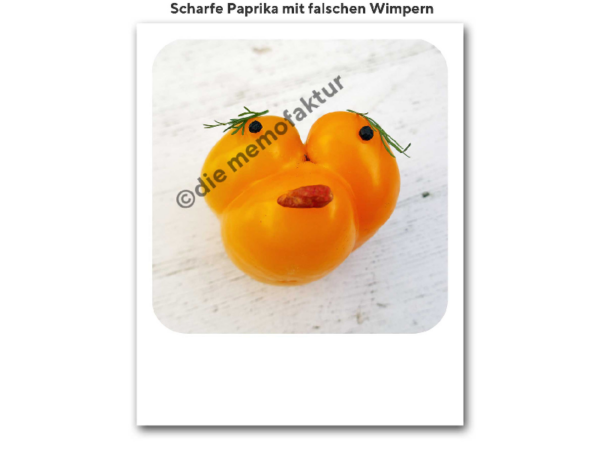 Karte: scharfe Paprika mit falschen Wimpern