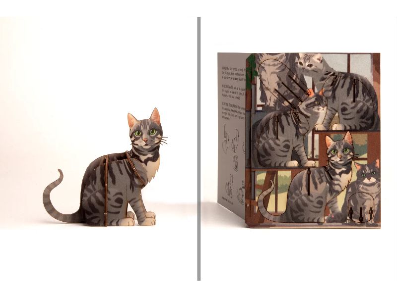 Katze Grußkarte aus Holz mit Motiv zum Ausstanzen: Katze