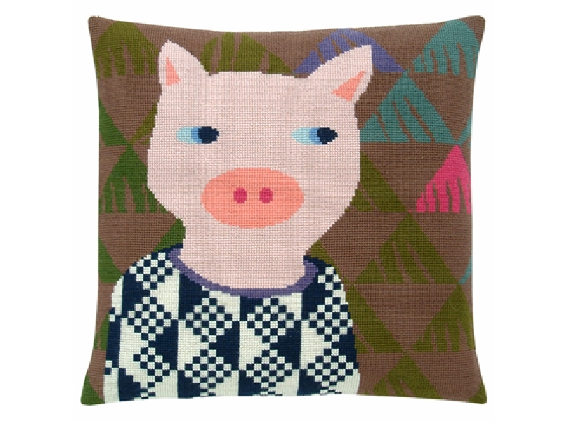 Kissen: Schwein Fru Zippe - Kreuzstich Kissen: Schwein