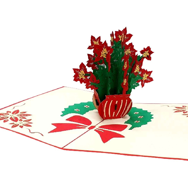 Klappkarte: Weihnachtssterne Aufgeklappte Klappkarte mit der Blume Weihnachtsstern als Motiv, Produktfoto