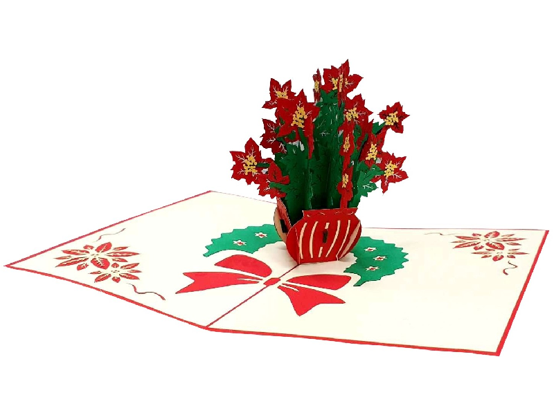 Klappkarte: Weihnachtssterne Aufgeklappte Klappkarte mit der Blume Weihnachtsstern als Motiv, Produktfoto