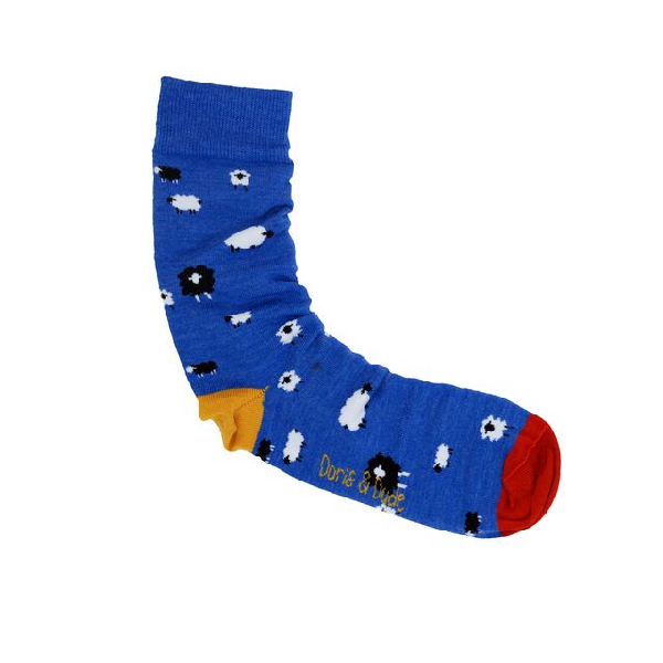 Merinowolle Socken: Schafe Blau, 36 40