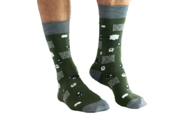 Merinowolle-Socken: Schafe - Grün, 41-45 Merinowolle Socken: Schafe Grün, 41 45