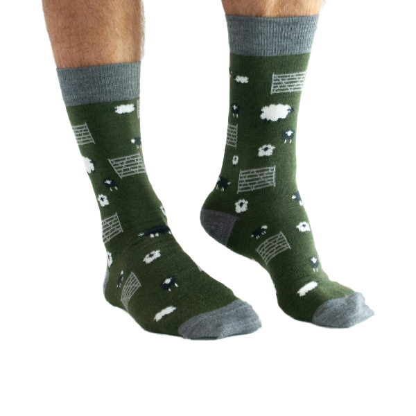 Merinowolle Socken: Schafe Grün, 41 45