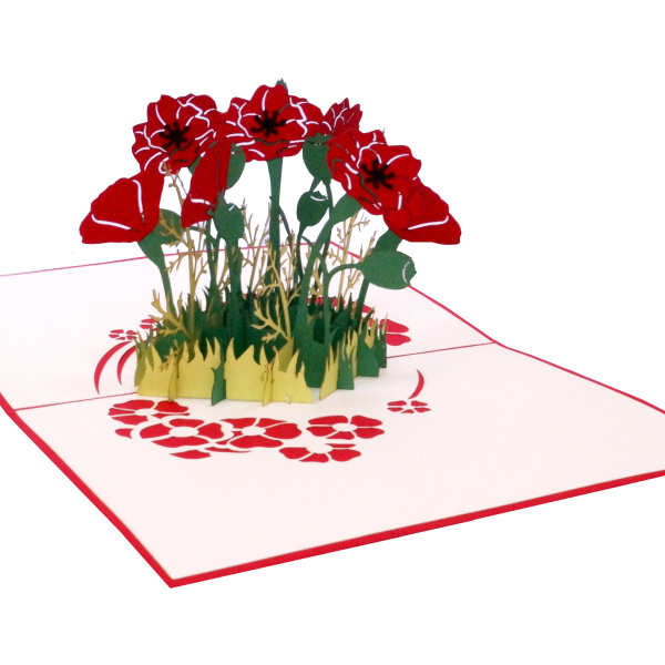 3D Klappkarte Mohnblumen rot