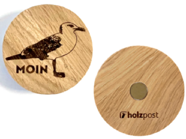 Moin - Möwe Magnet aus Holz - Motiv: Moin Möwe