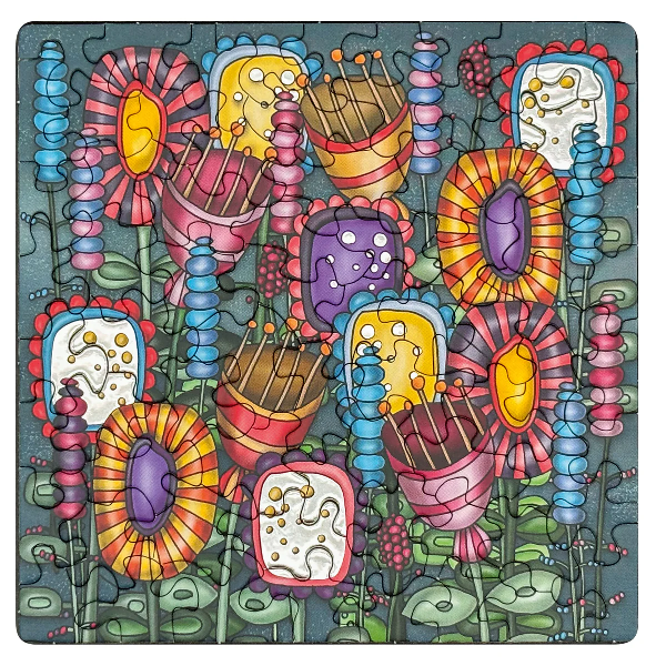 Q-Puzzle: Silber - Bunte Blumen Q Puzzle: Silber Bunte Blumen