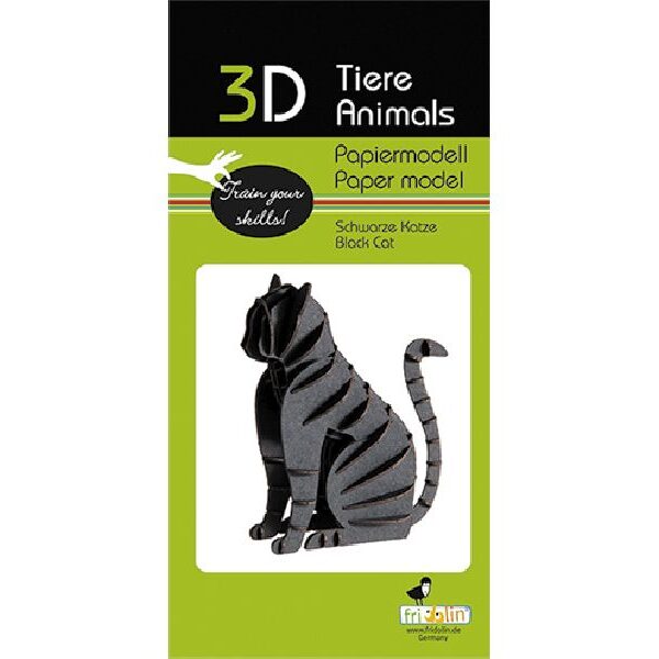 Schwarze Katze Fridolin - 3D Papiermodell - Motiv: Schwarze Katze