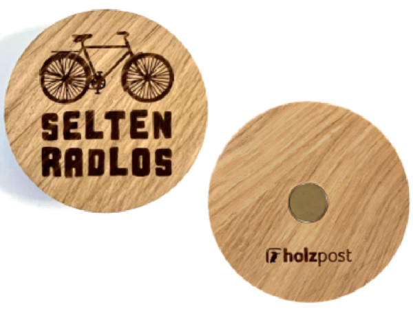 Selten Radlos Magnet aus Holz - Motiv: Selten Radlos