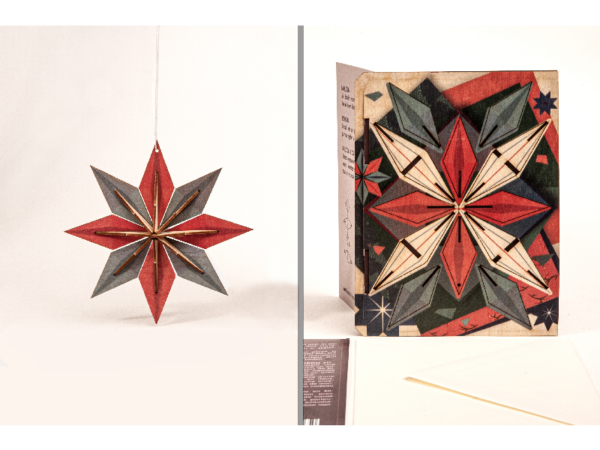 Weihnachtsstern Grußkarte aus Holz mit Motiv zum Ausstanzen: Weihnachtsstern