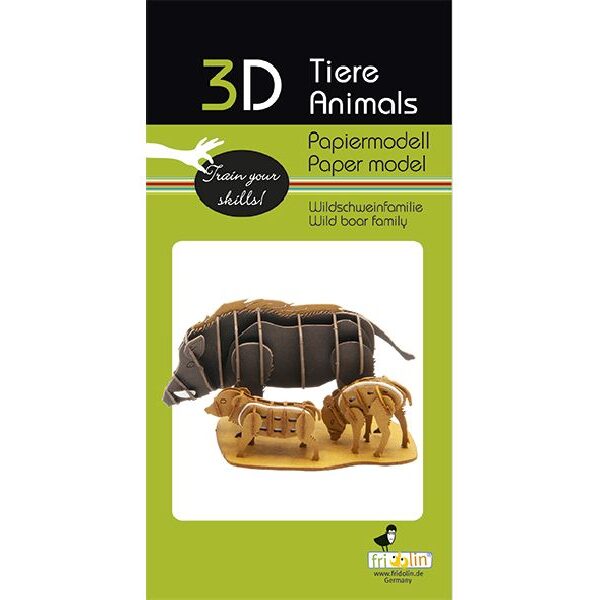 Wildschweinfamilie Fridolin - 3D Papiermodell . Motiv: Wildschweinfamilie