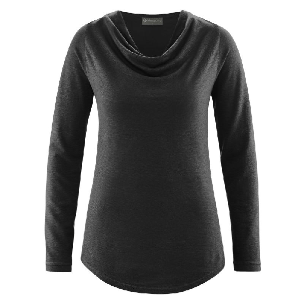 HempAge - Langarmshirt mit Wasserfallkragen (Lyocell) black, M