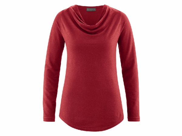 HempAge - Langarmshirt mit Wasserfallkragen (Lyocell) ruby, S