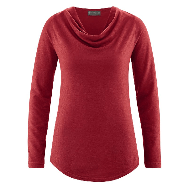 HempAge - Langarmshirt mit Wasserfallkragen (Lyocell) ruby, S